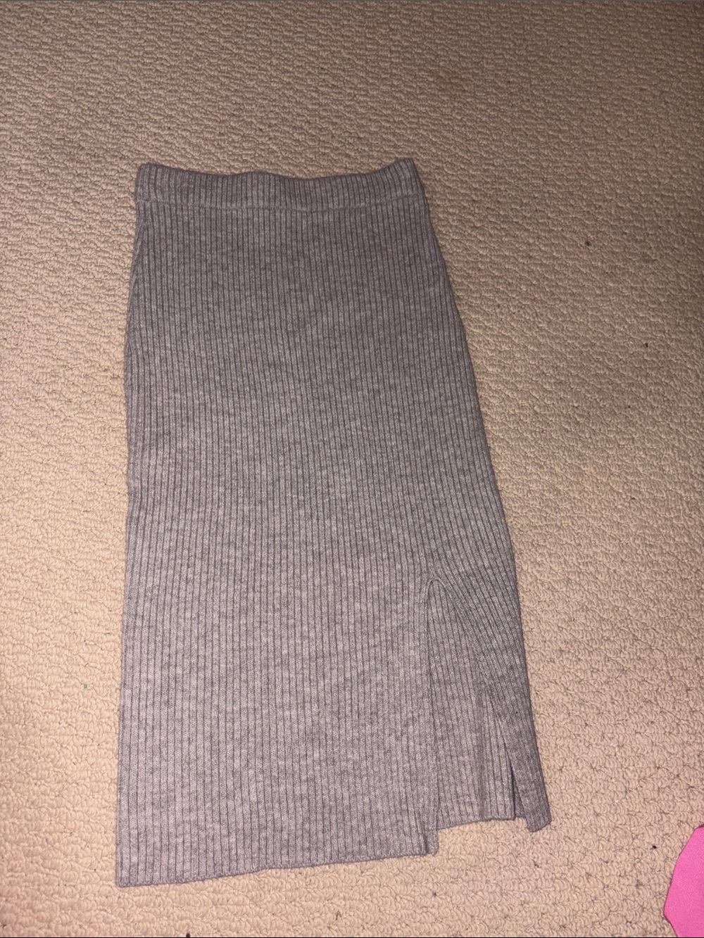 Jacqui E Gray Ribbed Midi Pencil Skirt with Side Slit